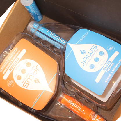 JAWS - JUST ADD WATER ULTIMATE BUNDLE. Makes 8 * 750ml Cleaners, includes Microfibre Cloths