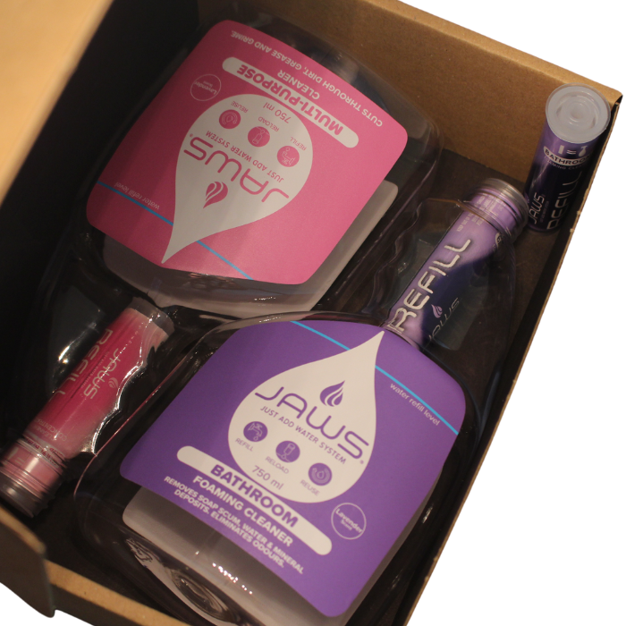 JAWS - JUST ADD WATER ULTIMATE BUNDLE. Makes 8 * 750ml Cleaners, includes Microfibre Cloths